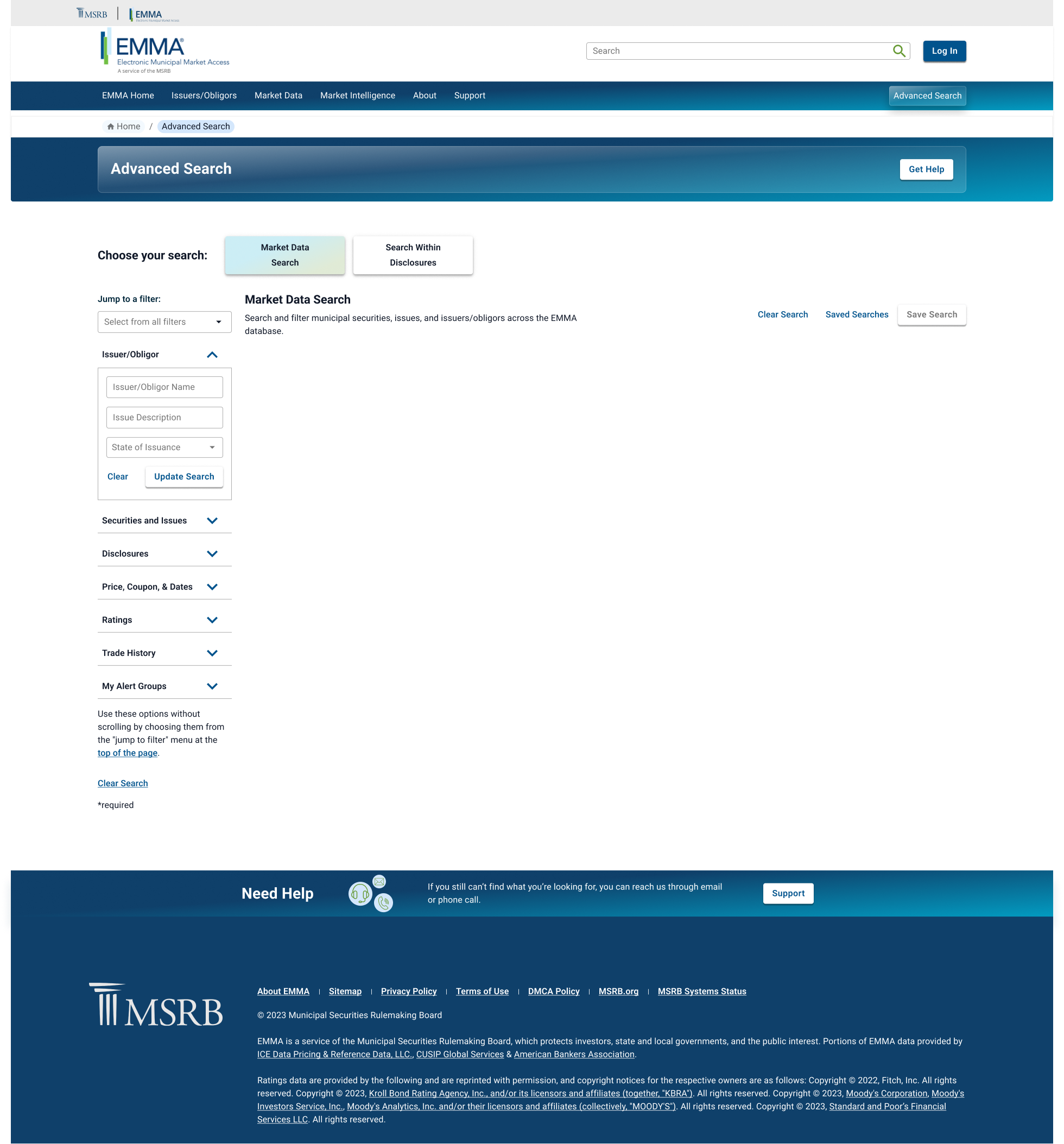 final high fidelity mockup - Market Data Search start screen