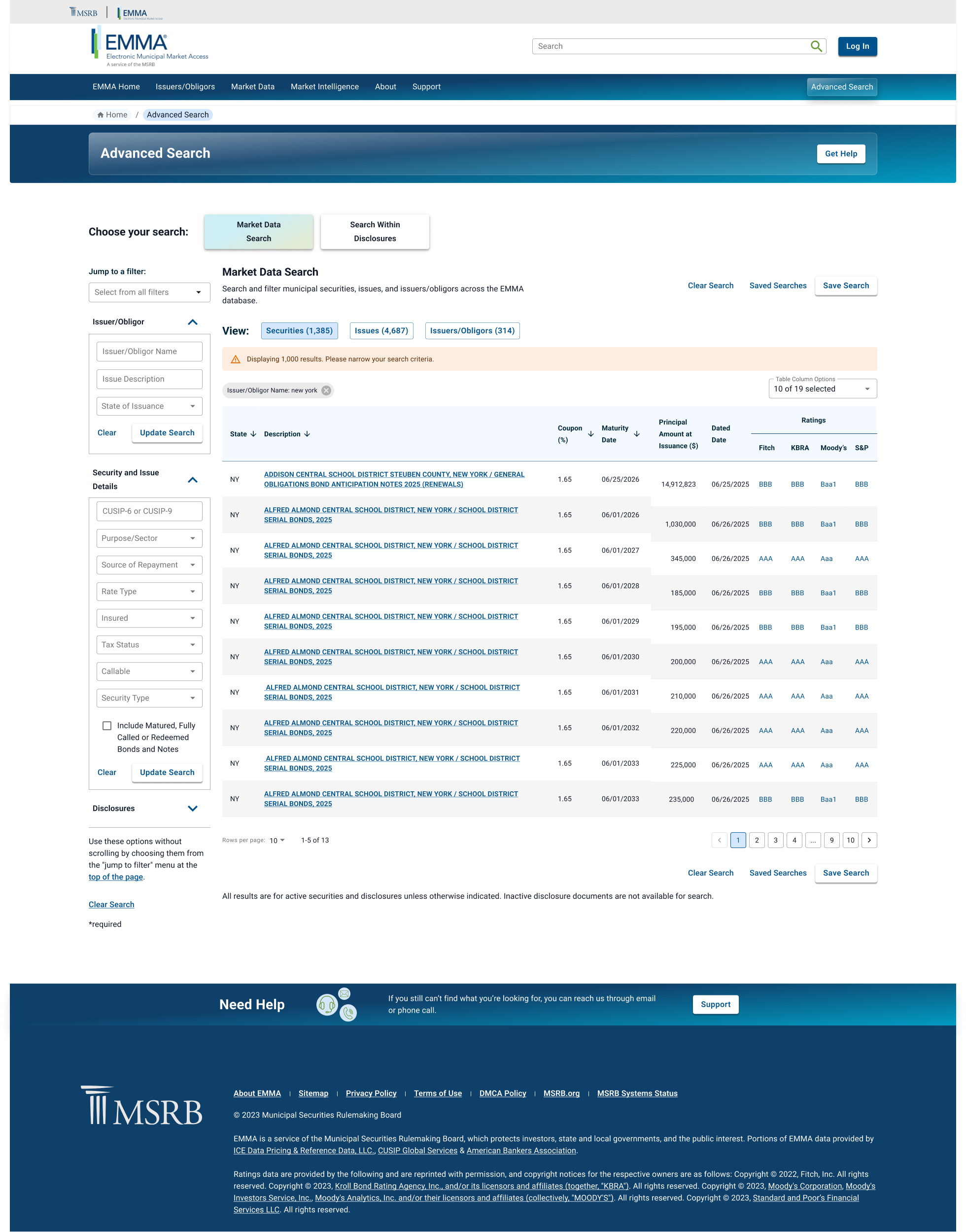 final high fidelity mockup - Market Data Search Results for Securities