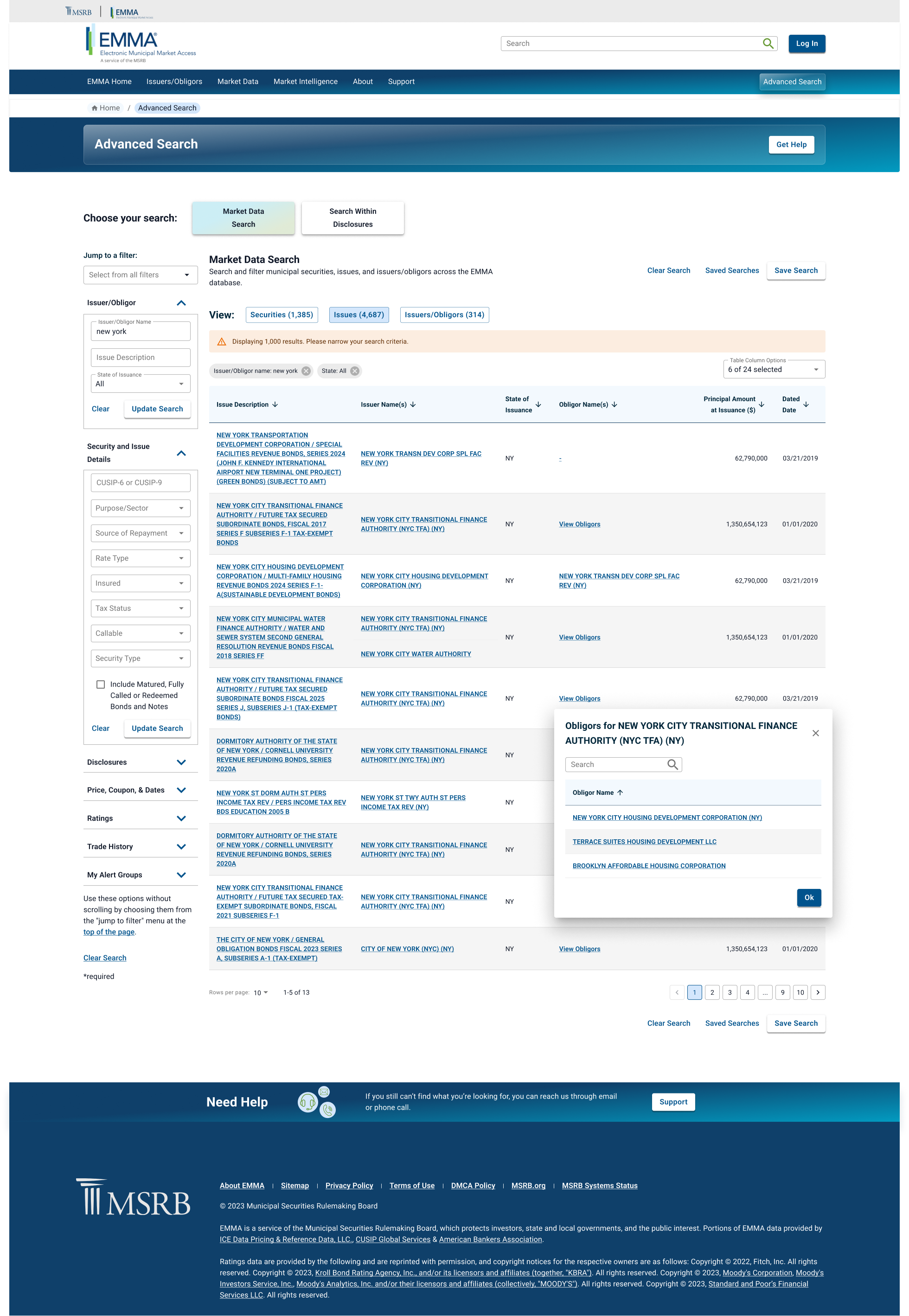 final high fidelity mockup - Market Data Search Results for Issues