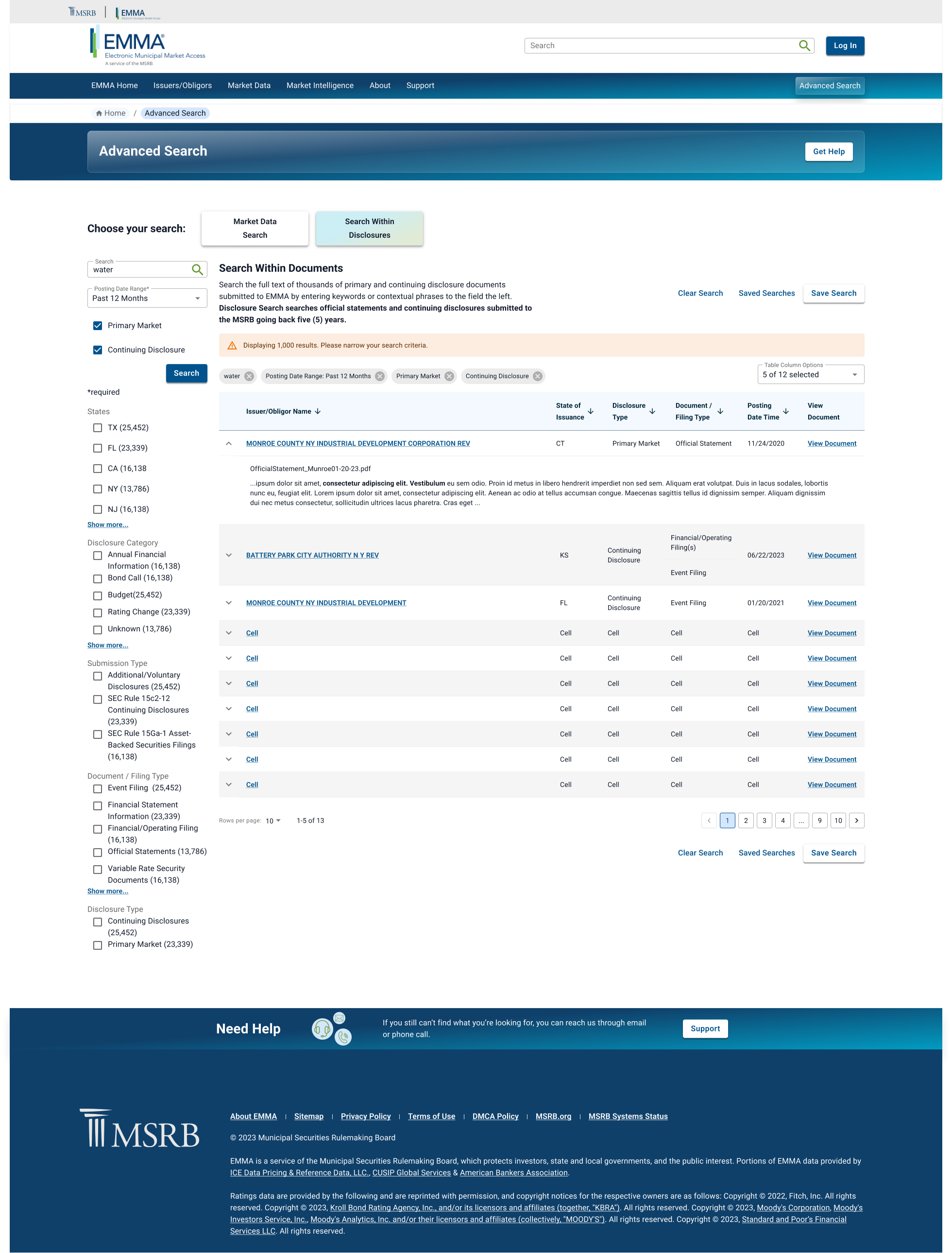final high fidelity mockup - Search Within Disclosures results