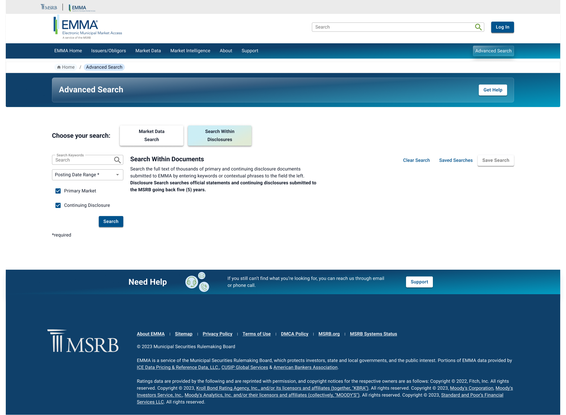 final high fidelity mockup - Search Within Disclosures start screen