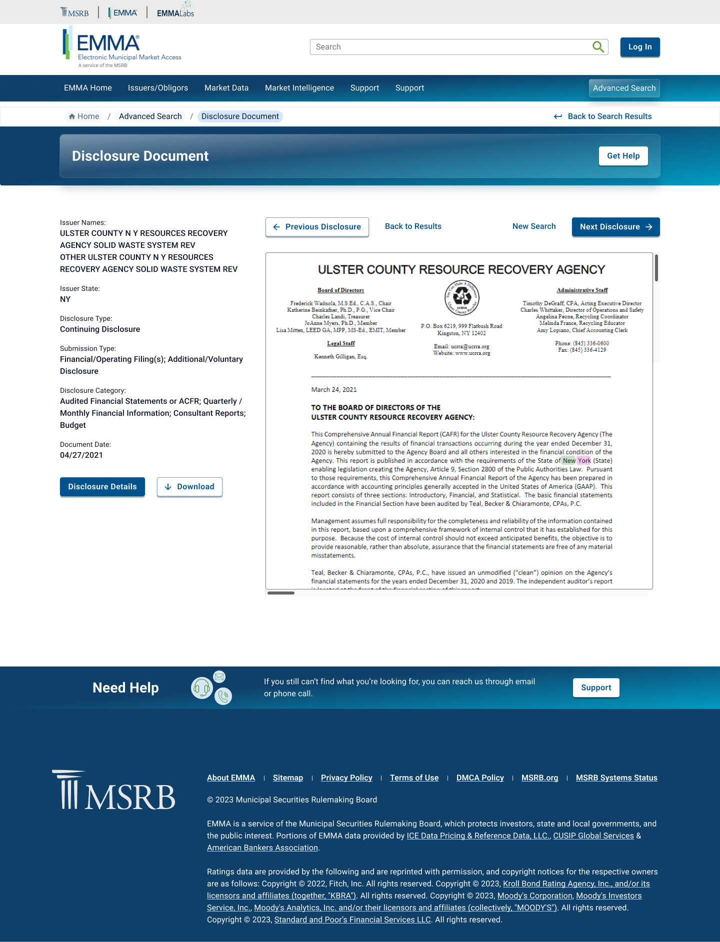 final high fidelity mockup - Search Within Disclosures Disclosure Detail screen