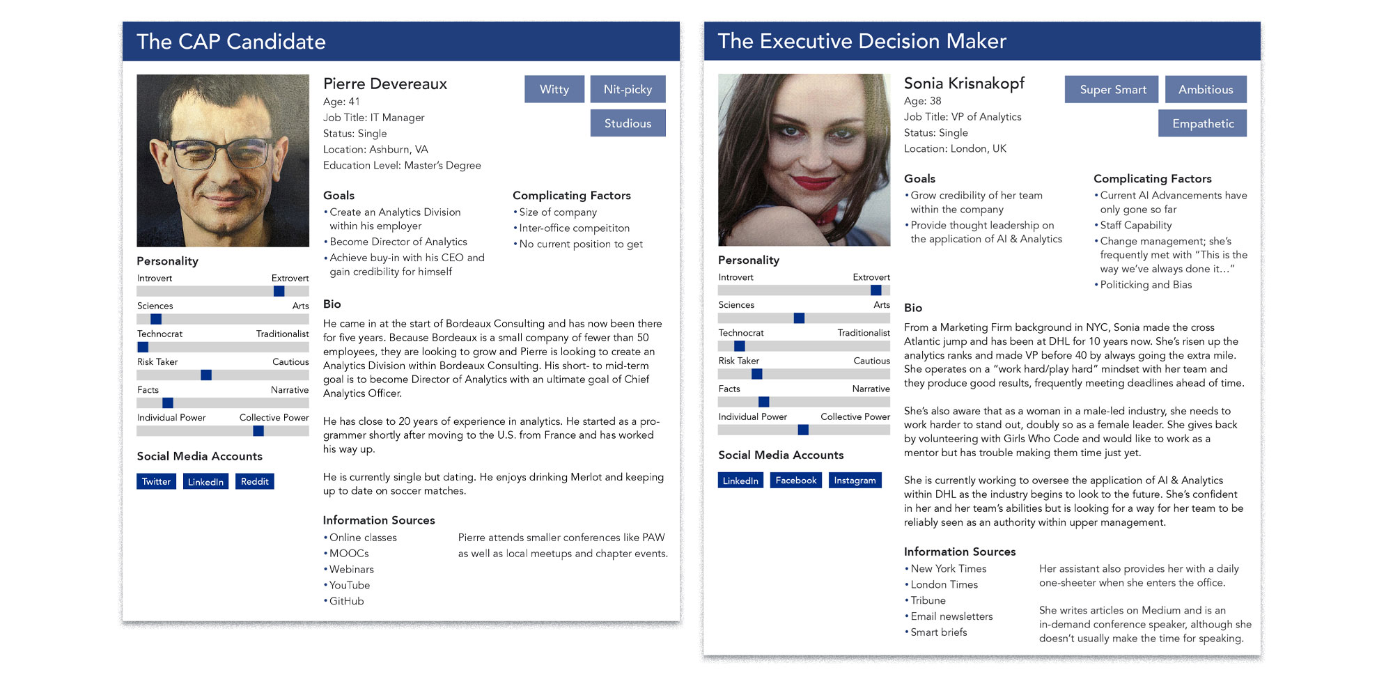 two persona templates for the CAP personas: the CAP candidate and the executive decision-maker