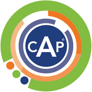 CAP logo: three nested mostly complete circle fragments, colored from outside in green, orange, and blue. In the middle, there is a dark blue circle with the letters C A P in all caps